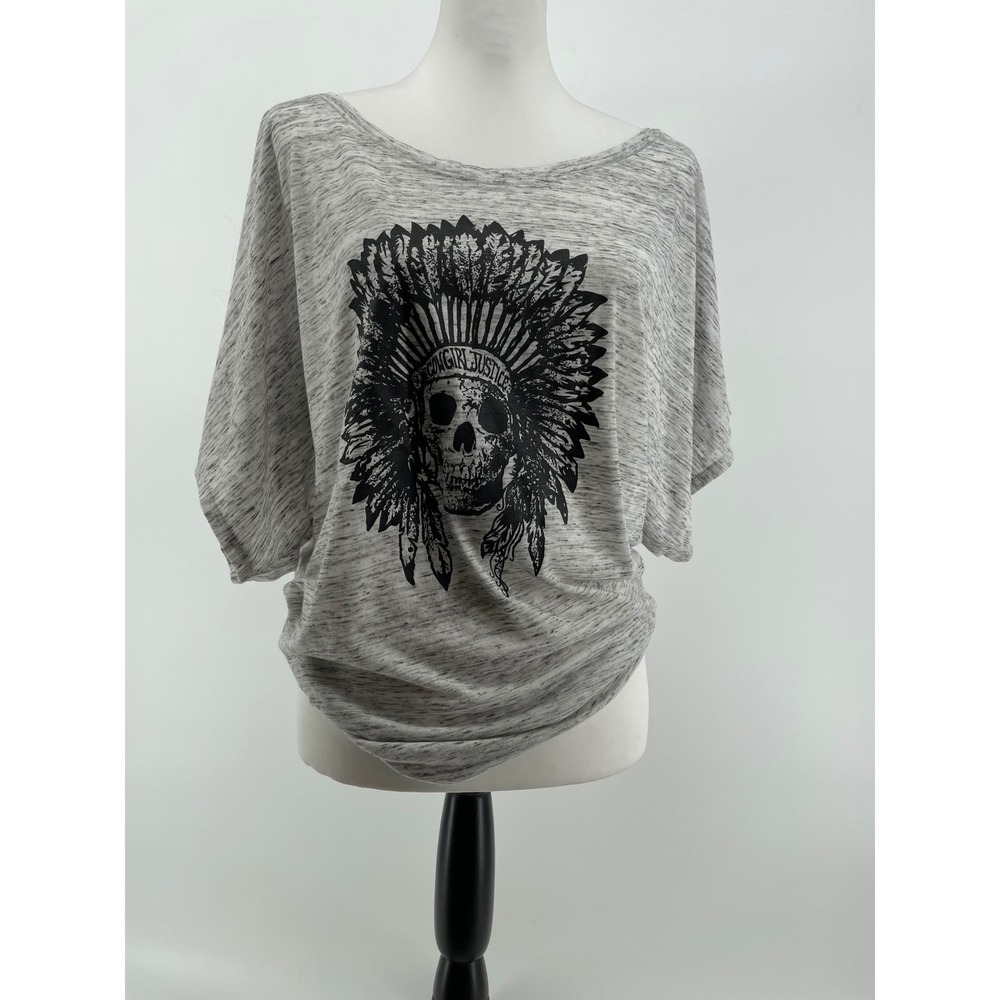 Cowgirl Justice Womens Grey Skull Headdress Rhinestone Dolman‎ Top Size M